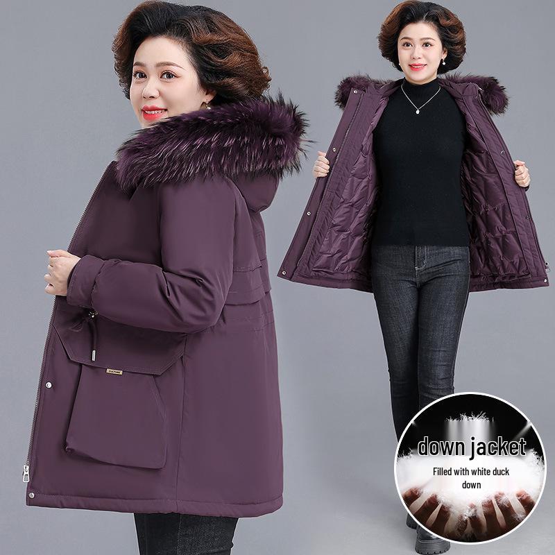 

Elegant Winter Down Jacket for Mature Women, Stylish Parka Coat with Detachable Inner Cotton Layer 3XL [Fits 120-135 lbs]