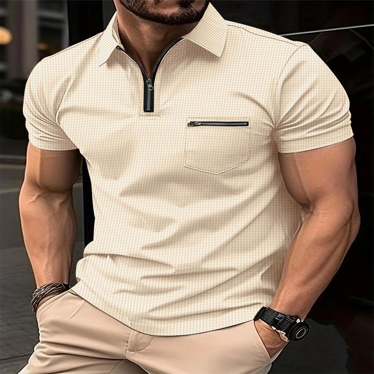 

Літня модна футболка з вафлями 2023 р. Чоловіча спортивна вільна сорочка ПОЛО Спортивна сорочка поло з лацканами 3XL бежевий