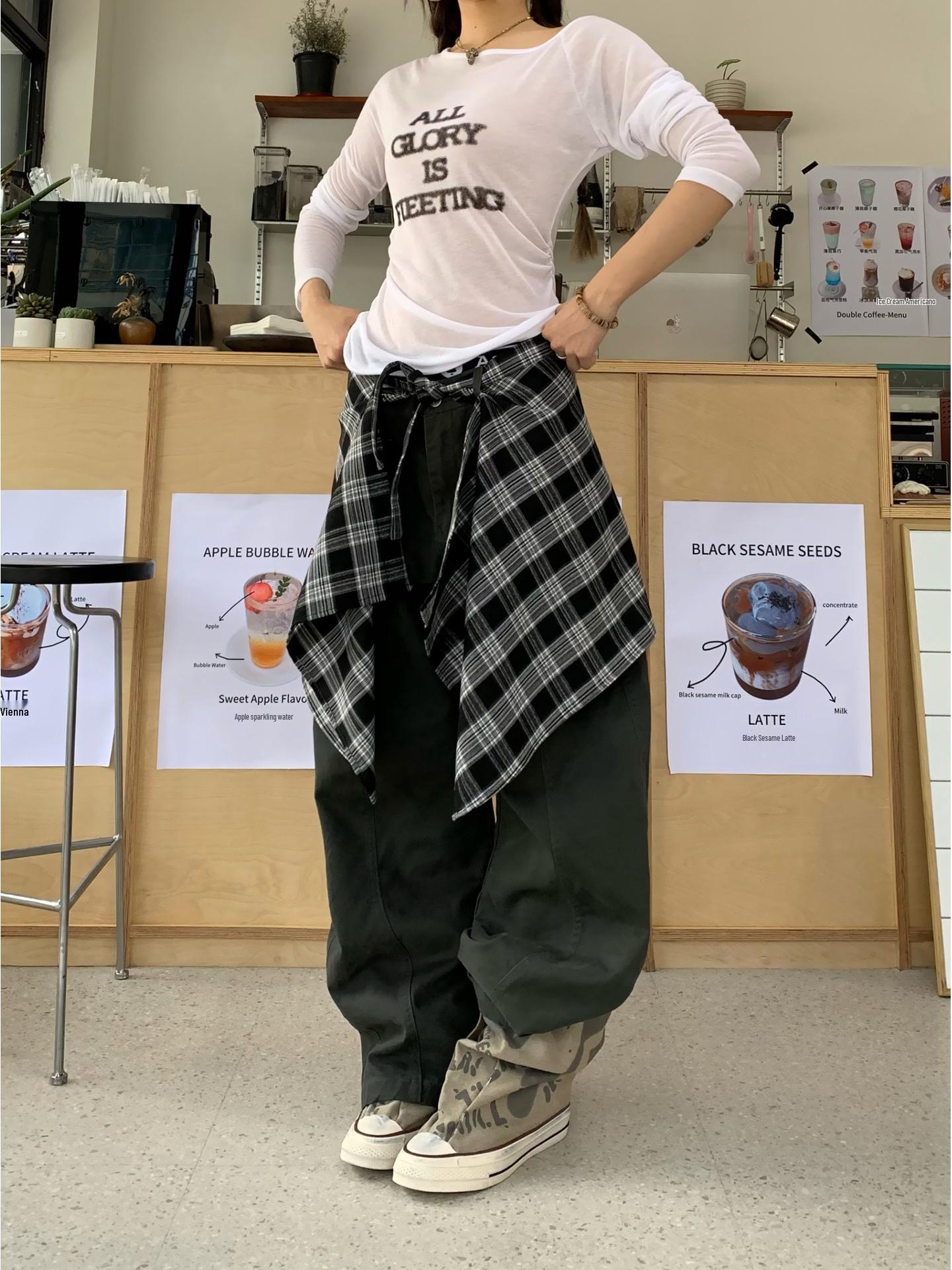 

Retro Shirt-Style Layered Wide-Leg Jeans for Women – Loose, Hip-Hop, Versatile Design XL