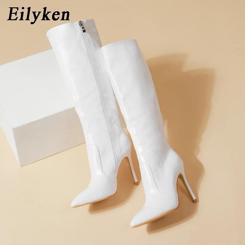 Fashion Eilyken White Black Zipper Women High Heel Boots Designer Shoes Long Knee-High Boots the Knee Botas Mujer
