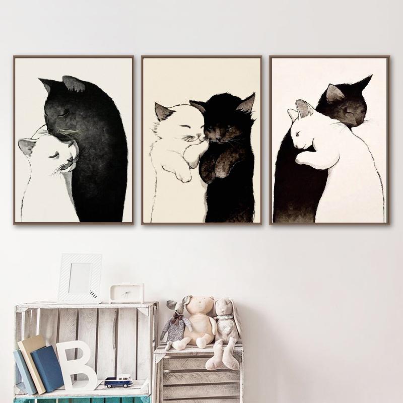 

Современные животные, милый черно-белый кот, скандинавское настенное искусство, холст, живопись, постеры и принты, фотографии для гостиной, спальни, домашний декор