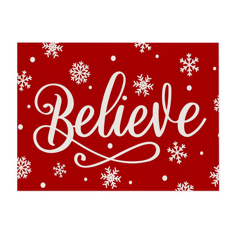 Christmas Print Cotton Linen Placemat – Heat Insulating, Waterproof Fabric for Kitchen Table Decor