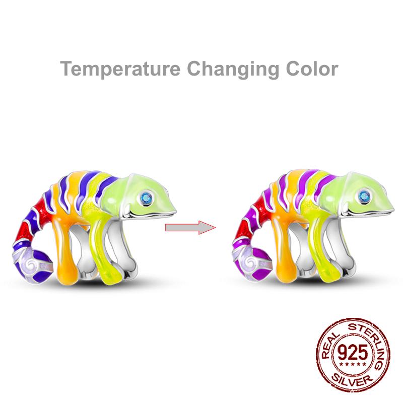 925 Silver Chameleon Charms Bead Colorful Sketchpad Dangle Zirconium Clip for Bracelet Necklace DIY Jewelry