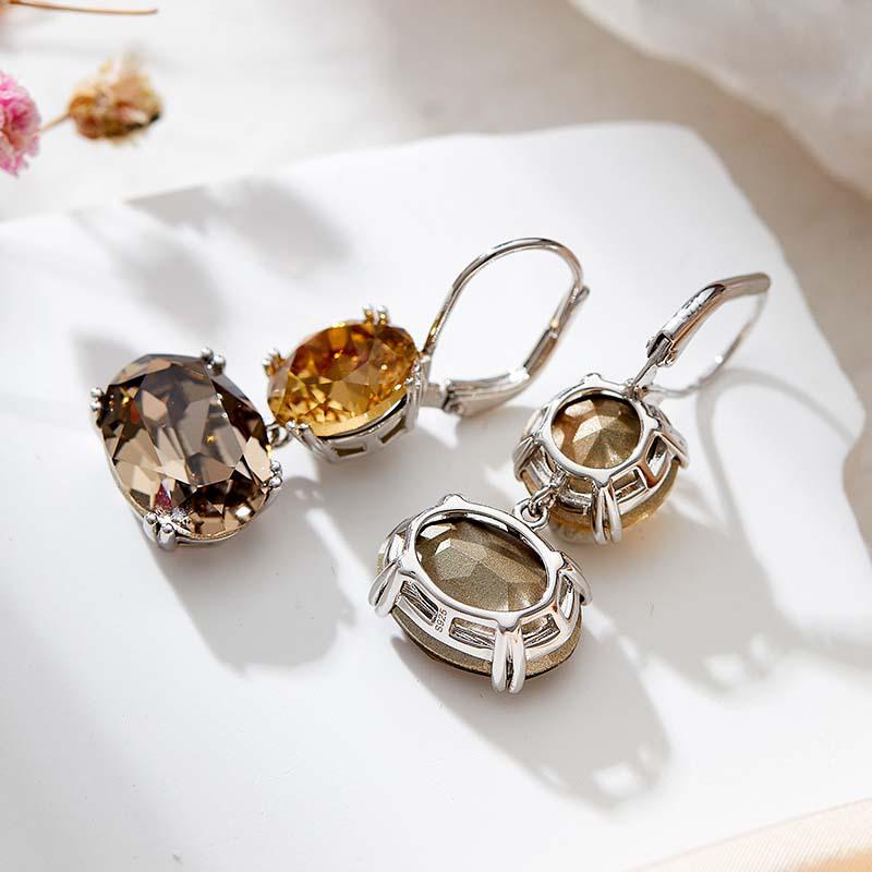 Jesienno-zimowe kolczyki w stylu vintage z cytrynem ze srebra próby S925 - Elegancki prezent na Boże Narodzenie/Nowy Rok