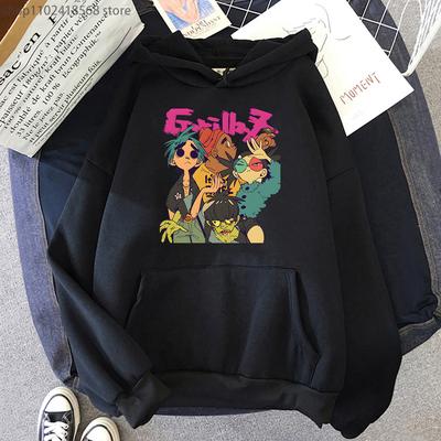 Gorillaz Rockband Tecknat Tryck Unisex/Dam Bomulls Huvtröja Casual Oversized Pullover Populär Sweatshirt Mode Unisex Kläder