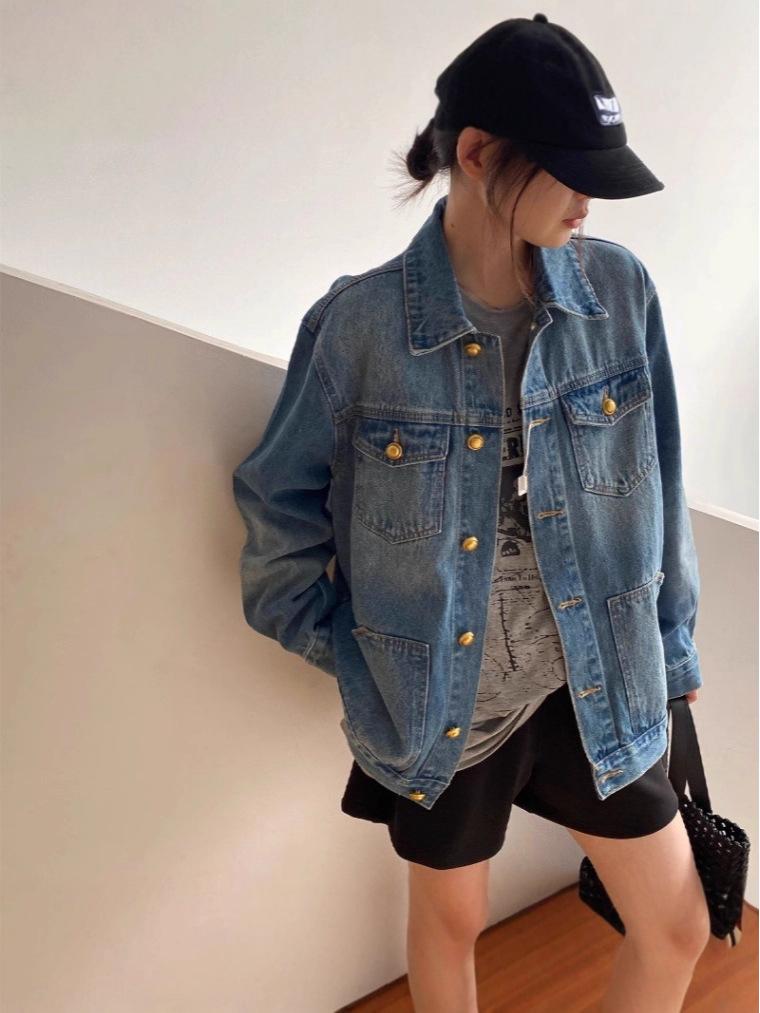 Hong Kong Style Retro Washed Women's Denim Jacket - 2025 Spring/Autumn Loose Casual Fashion Top