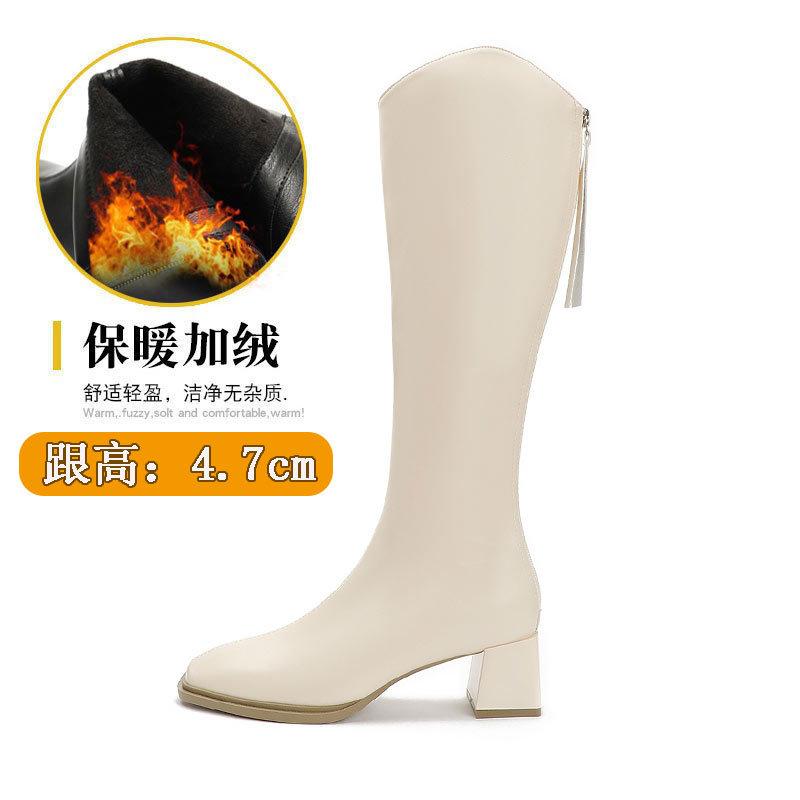 Damenstiefel mit hohen Absätzen neue Herbst- und Winter-Hochstiefel im Jahr 2024, aber Reißverschluss hinten dicker Absatz dünne Reiterstiefel