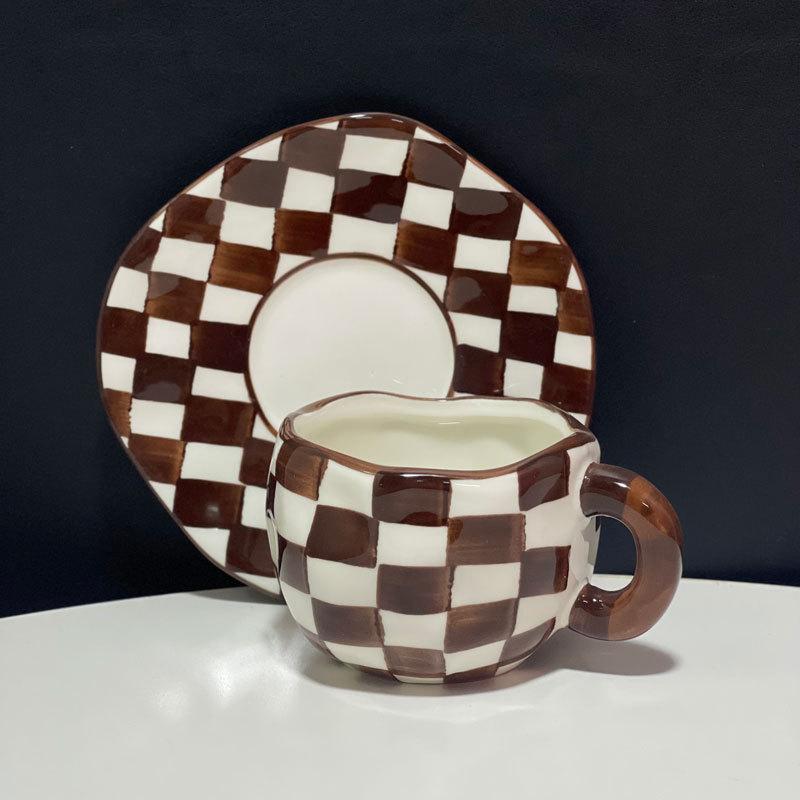 Korean Style Ceramic Mug 300ML Kawaii Cute Hand Painted Retro Coffee Cup with Saucer Milk Breakfast Teacup Dessert Dish Gift Kid