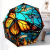 "Monarch Butterfly Stained Glass " Umbrella, Portable 3 Fold Compact Umbrella for Men & Women,S282