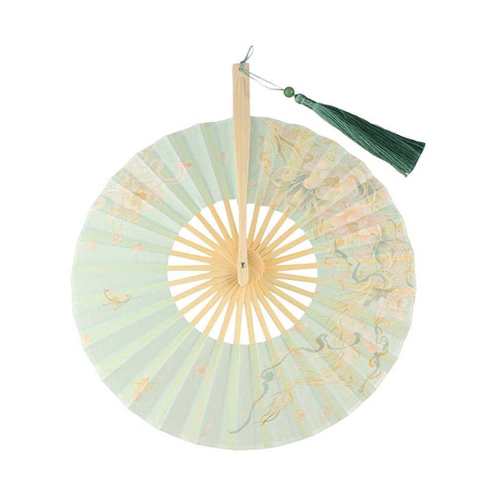 Handmade Round Bamboo Fan Tassel Dance Fan Vintage Collapsible Hand Fan  Women