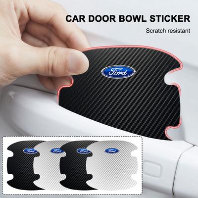 4 Piezas Fibra de carbono Protección Manija de Puerta de Coche Emblema Adhesivo Para Fiesta Ranger Focus Kuga Mustang MAX Transit Mondeo Esco