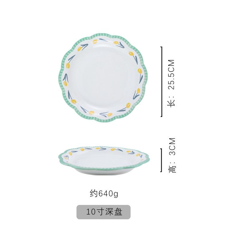 Flower Ceramic Bowl Set Household Tulip Underglaze Color Rice Bowl Vegetable Plate Plate Combination Tableware Set Tableware And Chopsticks