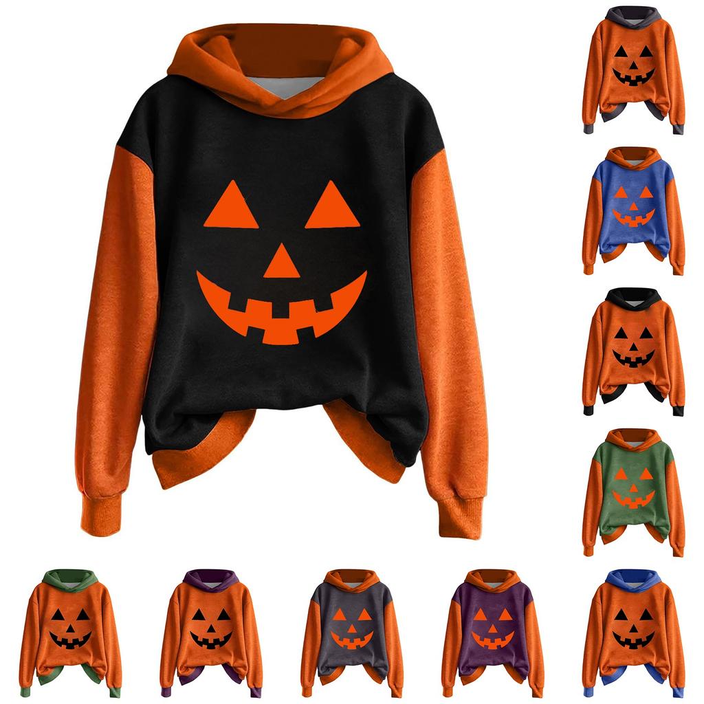 Ladies' Casual And Fashionable Color Blocked Long Sleeved Hooded Warm Shirt Loose And Comfortable Hoodie