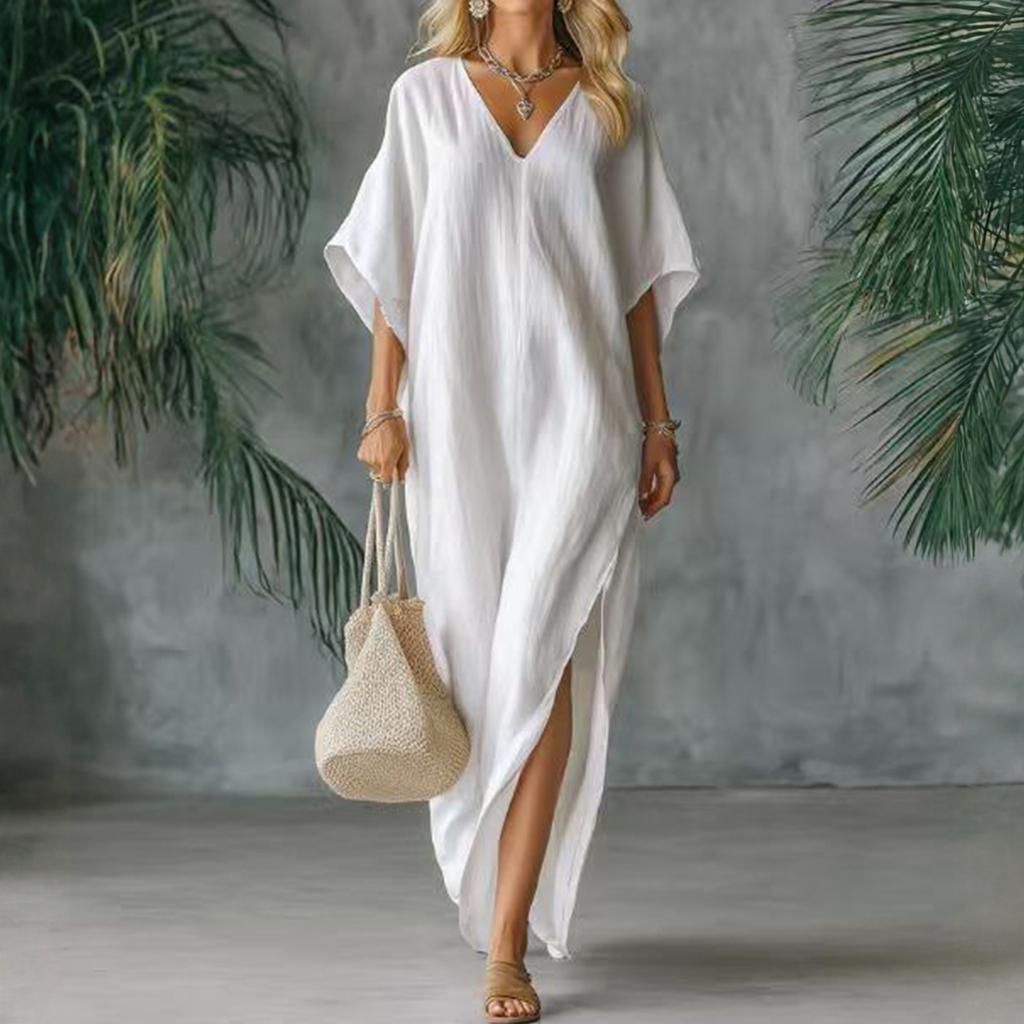 Women's Dress Casual Flowy Dresses V-neck Vocation Boho Beach Sundress