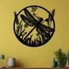 Dragonfly Wildflowers Laser Cut Iron Wall Art, Large Modern Metal Sculpture for Living Room Garden Decor Nature Farmhouse Hanging Ornament