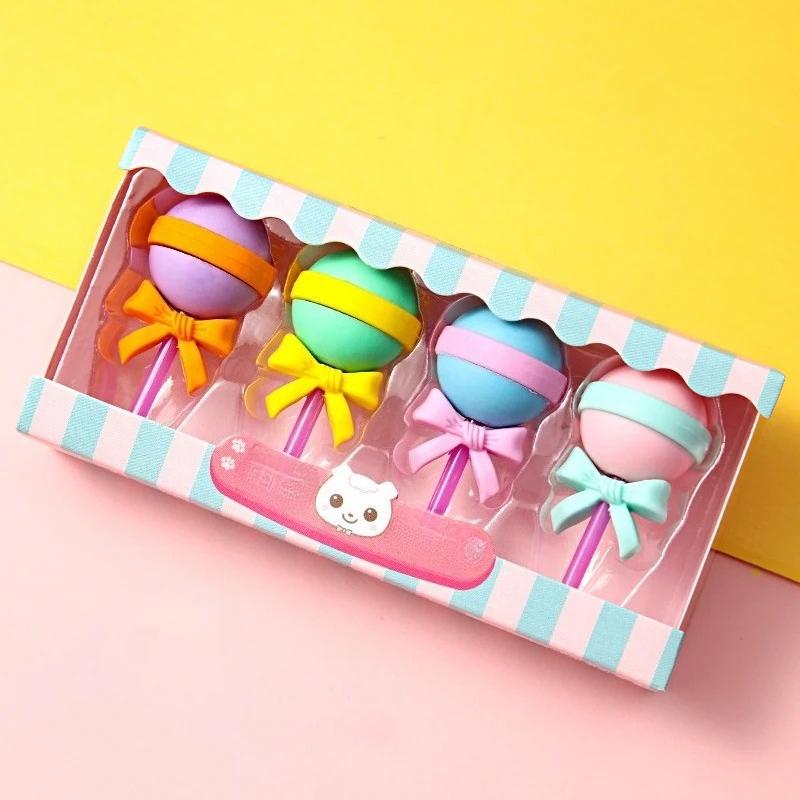 4pcs Yummy Dessert Erasers Set Mini Lollipop Icecream Popsicle Donuts Rubber Pencil Eraser for Kids School Student Award