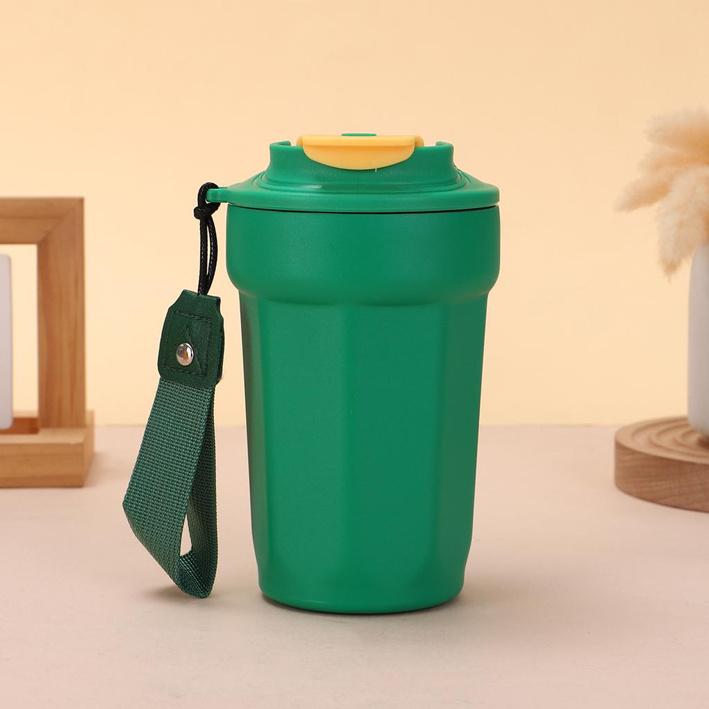 Neue achteckige Kaffeetasse aus 316 Edelstahl, schlichte einfarbige Klapp-Thermoskanne mit Trageschlaufe, Direkttrink-Geschenktasse