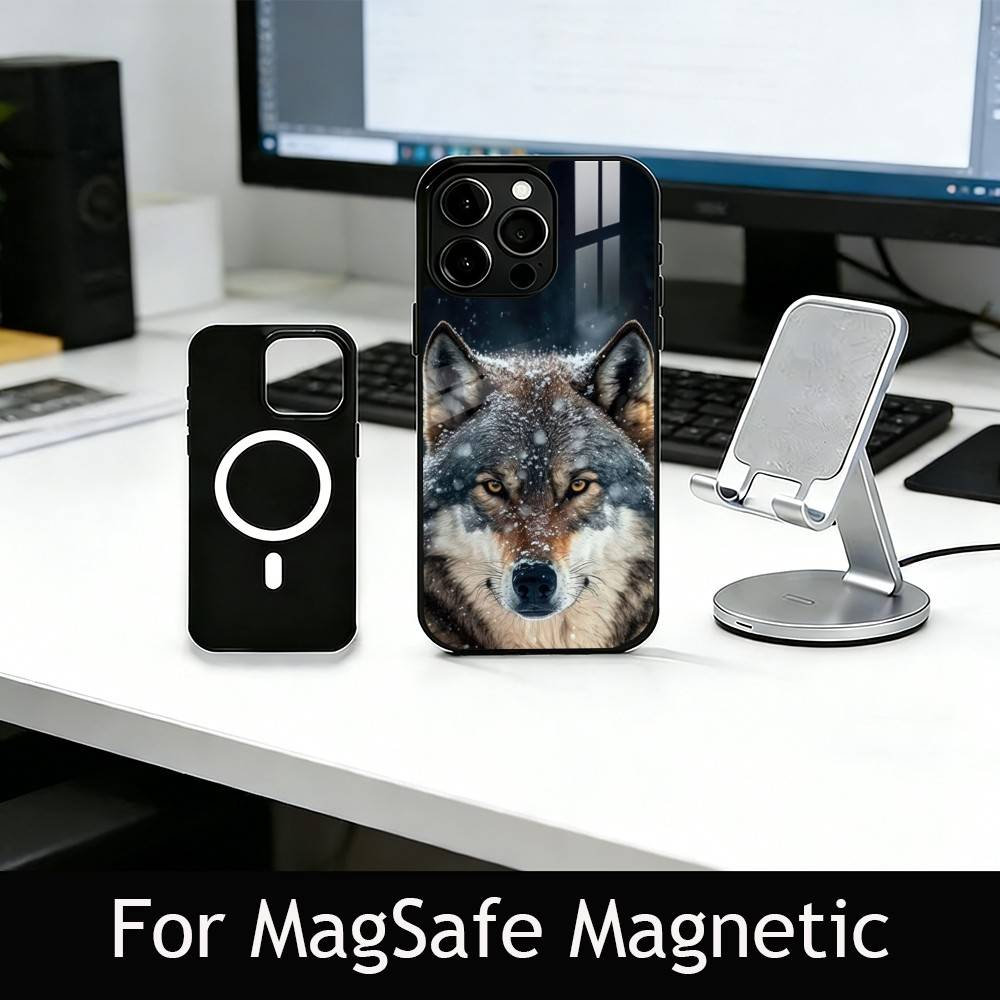 Wildes Wolf-Thema Handyhülle Für iPhone17,16,15,14,13,12,11 Plus,Pro Magnetisch mit Magsafe Kabelloses Laden
