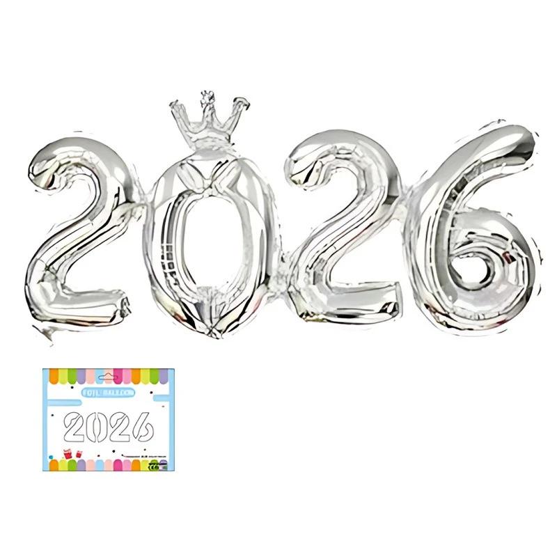 2026 Shiny Crown Foil Balloon for New Years Eve Celebration Party Aluminum Film Decorations Festive Digital Themed Ornament