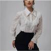 White Elegant Lace Women Shirt See Through Ruffled Fashion Spring Summer Loose Long Sleeve Blouse Female Hollow Out Lapel Fashion Sweet Tops