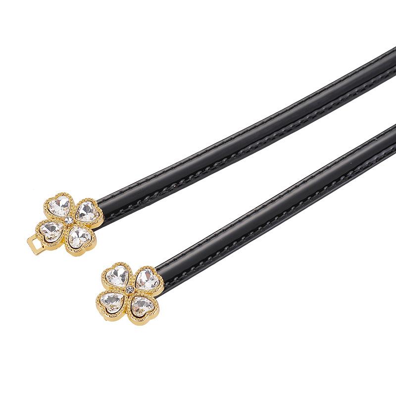 Mei Rhinestone-embellished adjustable women's genuine leather belt - slim cowhide waist belt