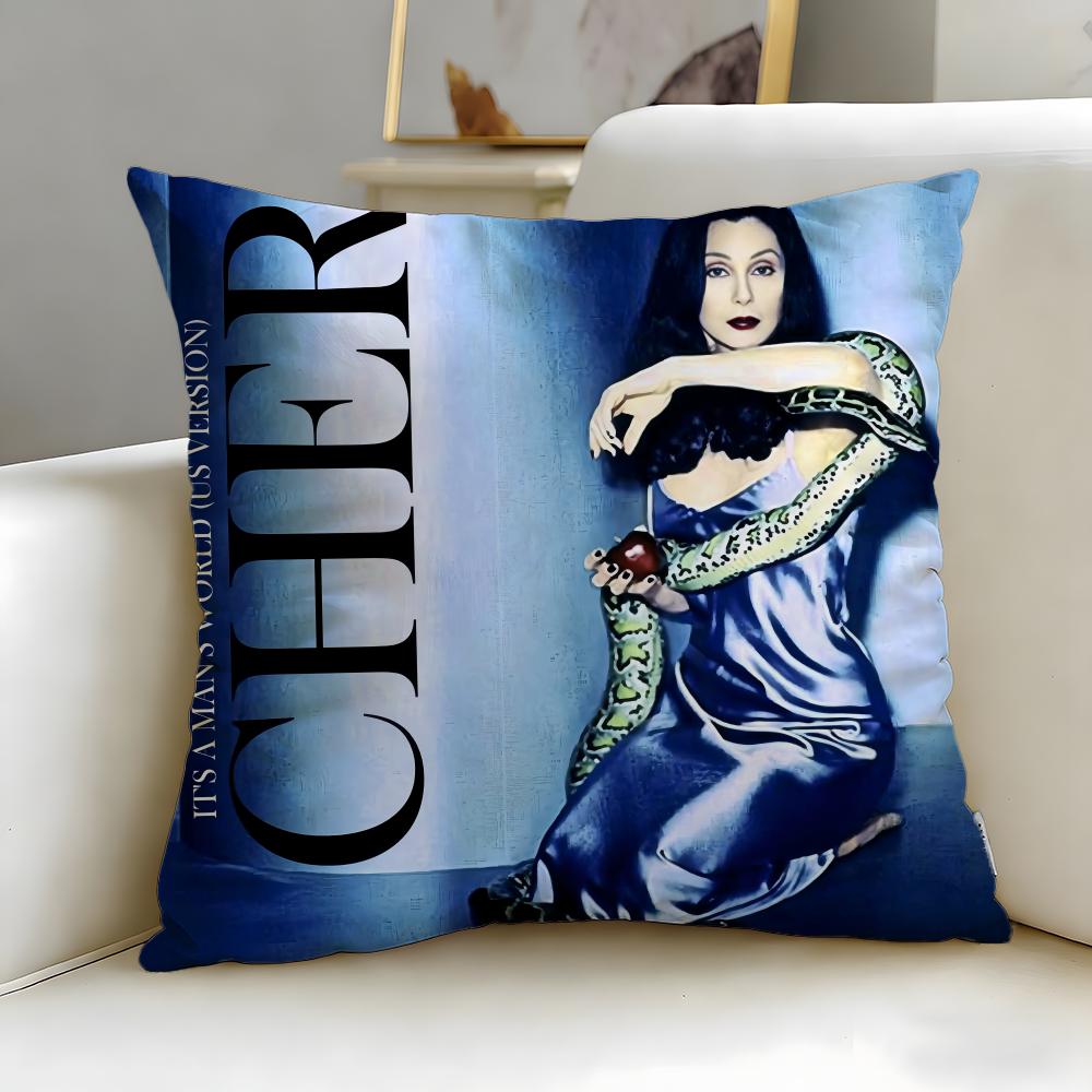popular singer Cher Cushion Cover Soft EasyWash Pillow Case Versatile for Couch Bed Travel and Office