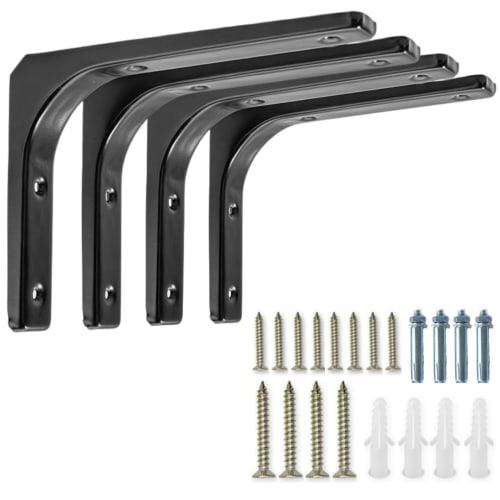 I'm so happy Shelf Brackets, White Steel and Iron, L-Shaped, Set of 4, Brackets, Shelf Supports (300mm, Black)