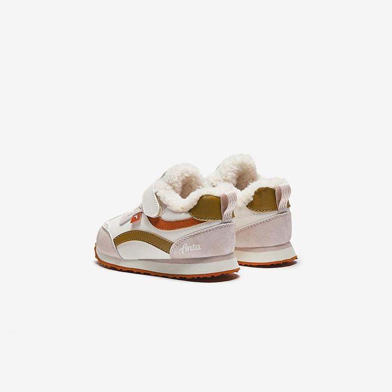 Anta Kids Synthetic Leather Casual Anti-Kick Lightweight Shock Absorbing Warm Low-Top Walking Shoes Baby Shoes White Pink A22440093-1