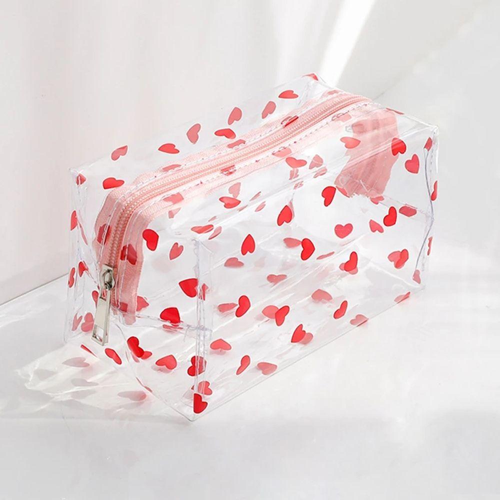 

Beauty Case Waterproof Transparent Big Capacity Pencil Bag Makeup Bag Cosmetic Bag Pencil Box red heart