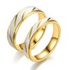 Minimalist Two Tone Diagonal Stripe Brushed Stainless Steel Couple Rings for Men Women Wedding Band Non-fading Finger Jewelry