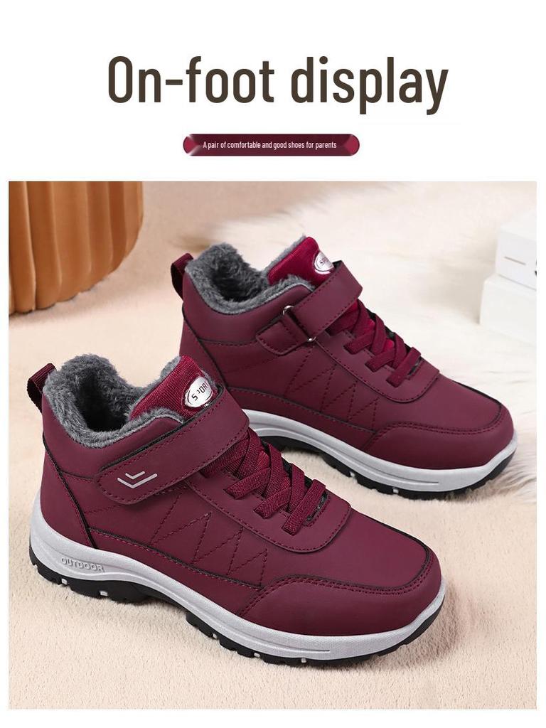 Men's and Women's Winter Velvet Lined Cotton Boots - Big Size Velcro Snow Shoes for Outdoors