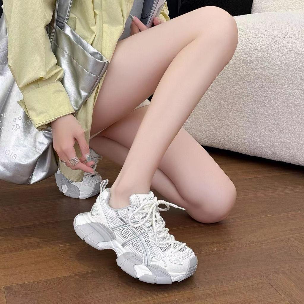 Summer Dad's Women's Single Mesh Breathable Spring Thick-Topped High-Heeled Lightweight, Stylish, Versatile, Slow Jogging, Casual, Sports Shoes Trendy