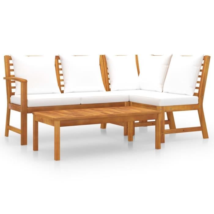 VidaXL Garden Lounge Set 4 Pcs with Cushion Cream Solid Acacia Wood