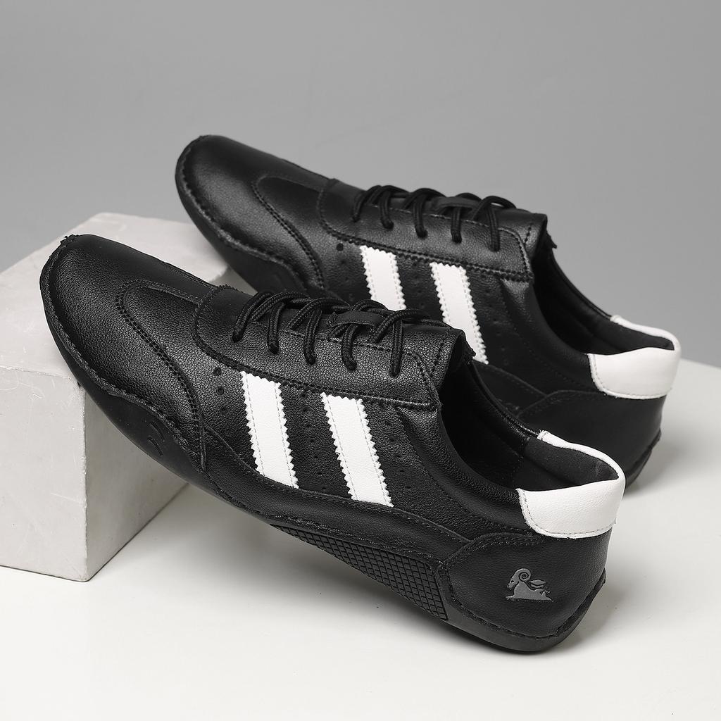 New Shoes for Men Genuine Leather Casual Sport Shoes Fashion Striped Lace-up Sneaker Soft Sole Lightweight Loafers 38-48