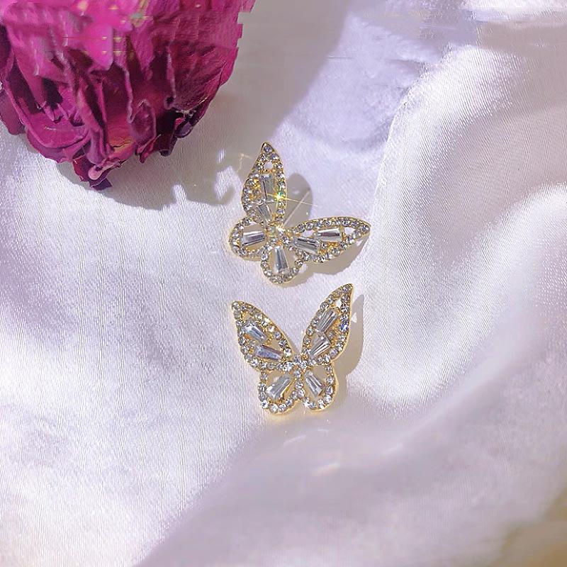 925 Silver Butterfly Diamond Stud Earrings - Korean Cold Style for Women золотой