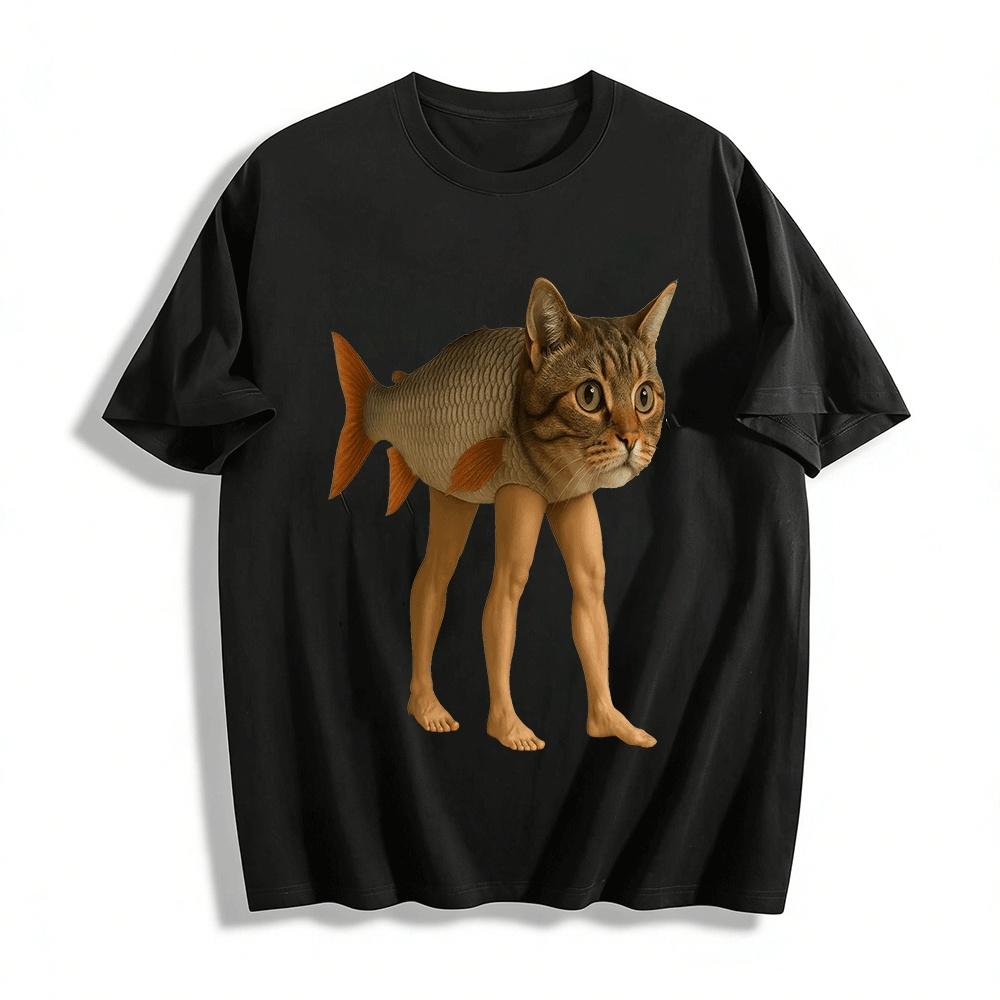 Weird Cat-Fish Hybrid With Human Legs Graphic Casual T-Shirt Pure cotton T-shirt XXS