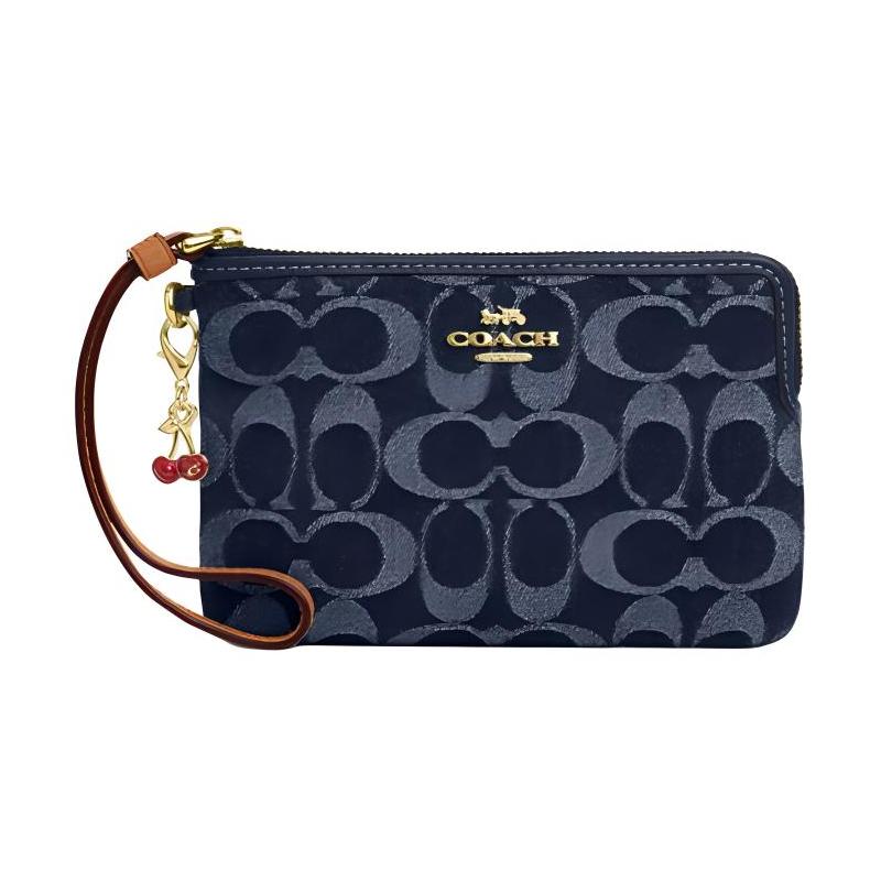 COACH Signature 16 Printed Logo Fabric Clutch Small Unisex Couple Style Denim Blue синий