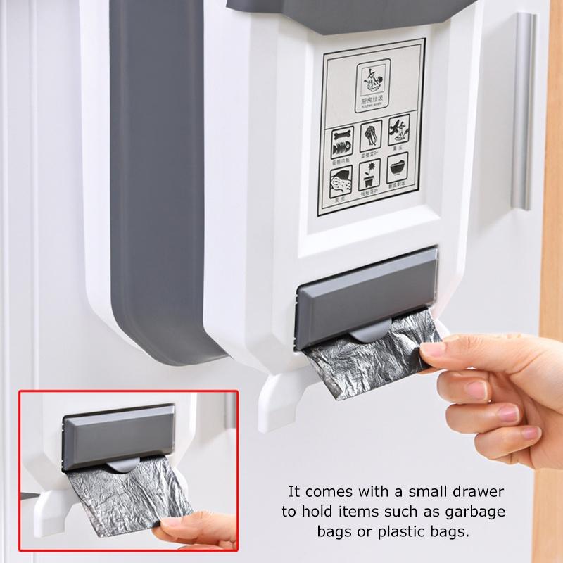 Wall-Mounted Folding Trash Can Kitchen Cabinet Door Hanging Trash Can Bathroom Trash Storage Rack Car Folding Trash Can Trash Storage Tool
