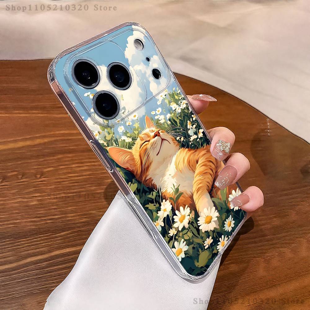 

Artistic drawing cat Phone Case For iPhone 17,16,15,14,13,12,11 Pro,Max,Plus,X,XS,XR,SE4,E Mini Transparent Soft Cover iPhone15Plus