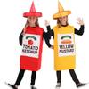 Unisex Kids Mustard Ketchup Costume Set - 2025 Food Cosplay Outfits for Girls & Boys Great for Halloween Fancy Dress Up Events