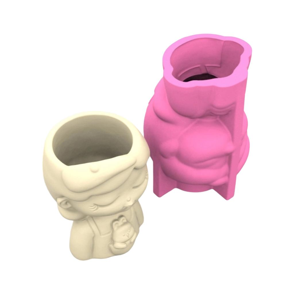 Cute Girl Planter Silicone Mold For Resin Cement Crafts Reusable DIY Flowerpot Design Flower Pot Making Mould