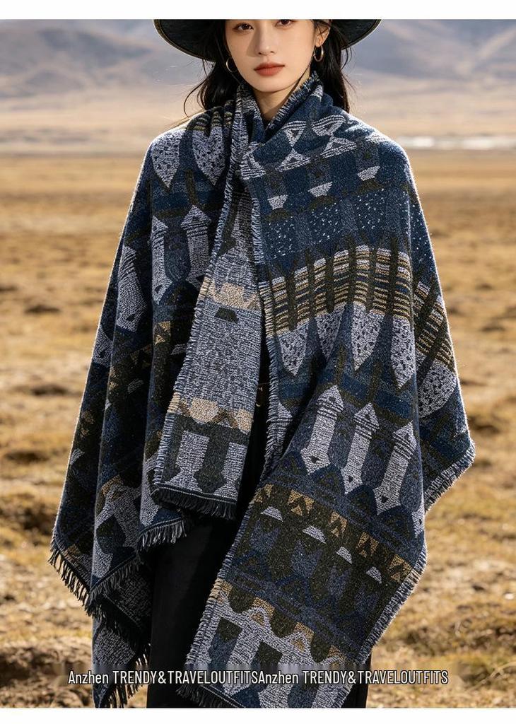 Bohemian Ethnic Style Women's Shawl: European & American Travel Photography Cape/Cloak