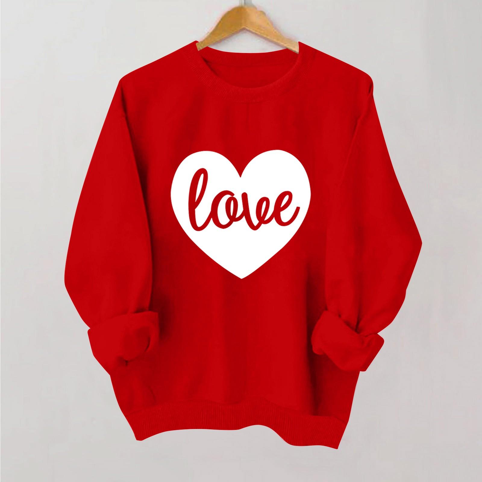 

Женская повседневная мода ко Дню святого Валентина с принтом, длинным рукавом, круглым вырезом, толстовки, пуловеры, топы XL белый