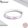 Bamoer 925 Sterling Silver Simple Check Ring Size 6 7 8 9 for Women Light Pink & White Color Ring Fine Jewelry Wedding Gift