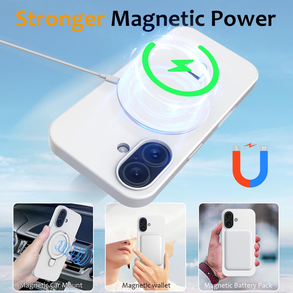 For iPhone 16 Case Compatible with MagSafe Kickstand PC+Silicone Phone Cover