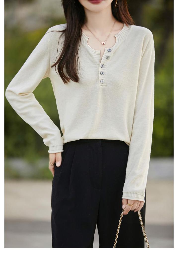 Women's Pure Cotton V-Neck Knitwear: Autumn/Winter Loose Casual Base Layer Sweater