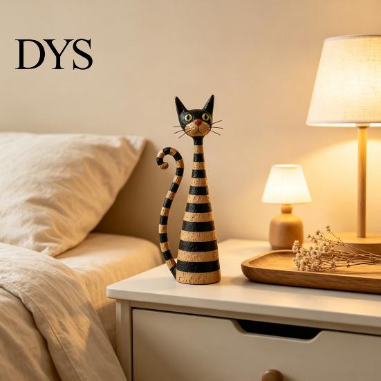 Tabletop Accents for Study Vintage Cat & Lady Resin Sculpture, Artistic Striped Statues, Retro Style Table Ornaments Elegant Polka Dot Ornament,