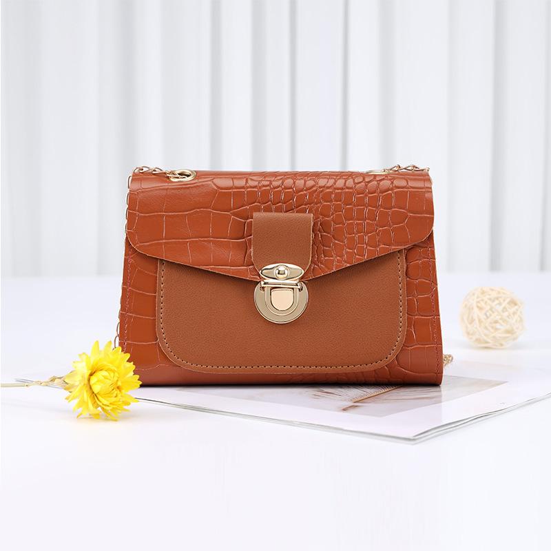 Stone Pattern Women's Bag New Lock Double Chain Small Square Bag Mobile Phone Bag Women's Bag One Piece