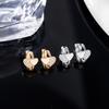 Double Love Heart Zircon Stud Earrings: Retro Micro-Inlay Design, Japanese-Korean Style, Simple Metal Accessories