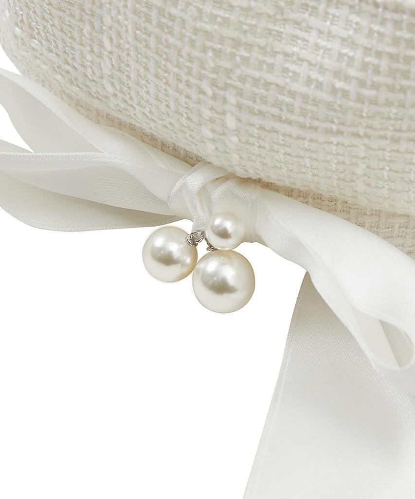 YOUHEE Tweed Ribbon Beret Ivory